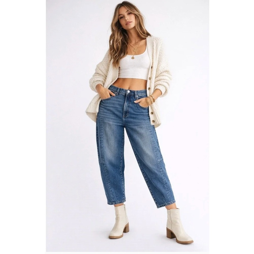 Pistola Eli High Rise Arched Leg Jeans Augustus Blue Barrel Size 33 NWT